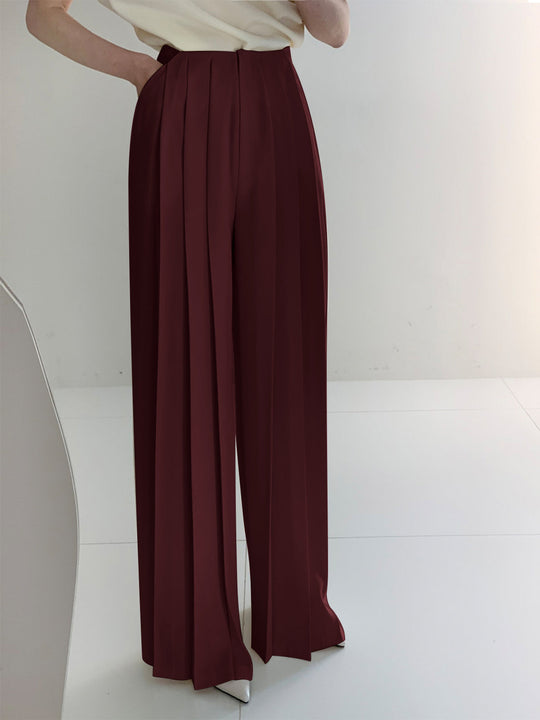 Elegante Plissierte High Waist Hose mit Weitem Bein