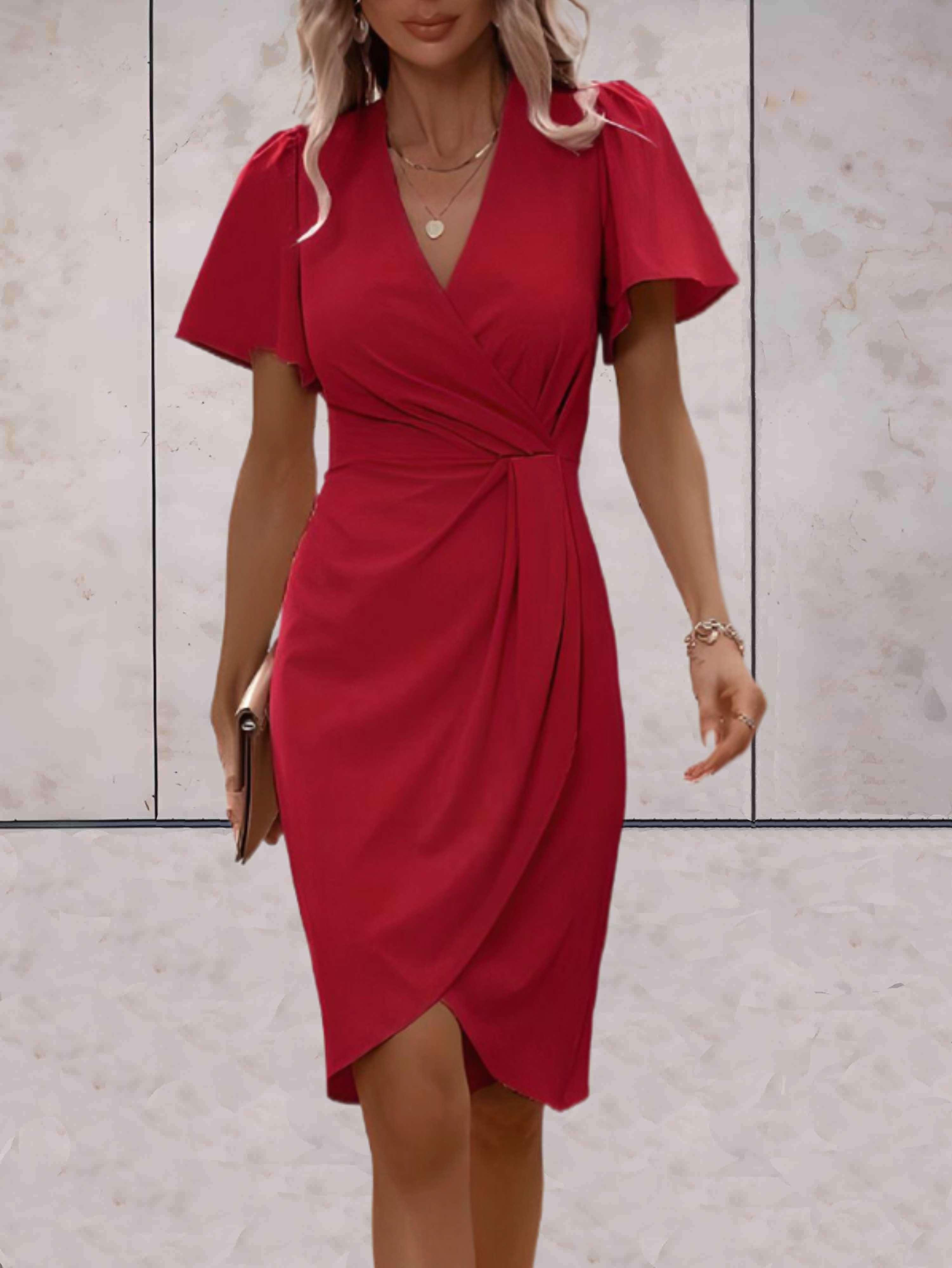 elegante wikkeljurk met korte mouwen