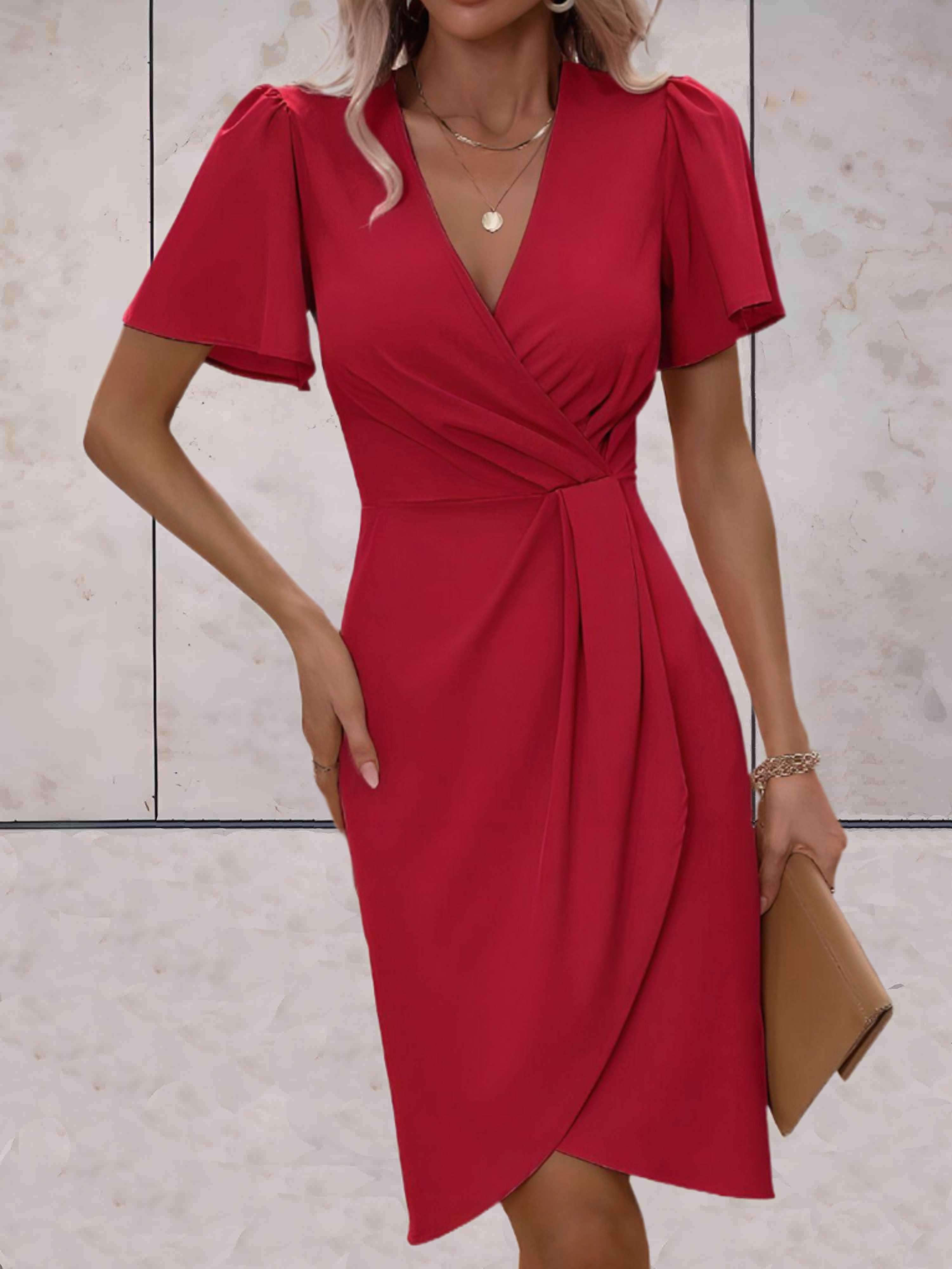 elegante wikkeljurk met korte mouwen