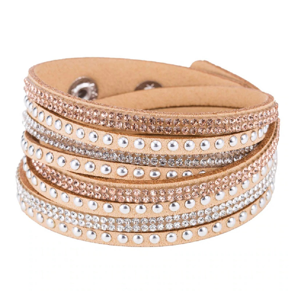 Unisex Paved Leder Strass Armreif Wickel Verstellbare Armbänder | Shop Nory