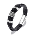 Herren Mehrschichtige Geflochtene Leder- &amp; Edelstahlstäbe Magnetverschluss Armbänder | Shop Nory