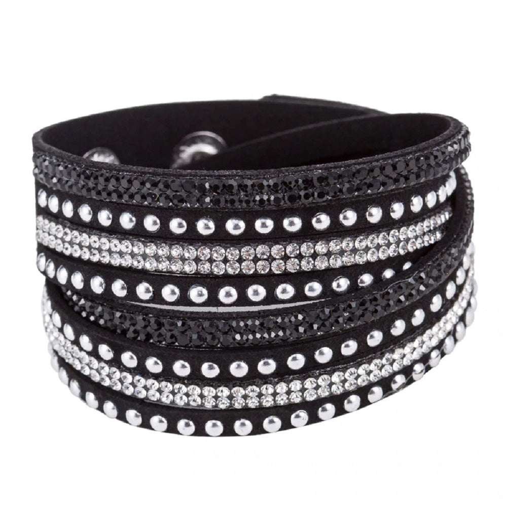 Unisex Paved Leder Strass Armreif Wickel Verstellbare Armbänder | Shop Nory