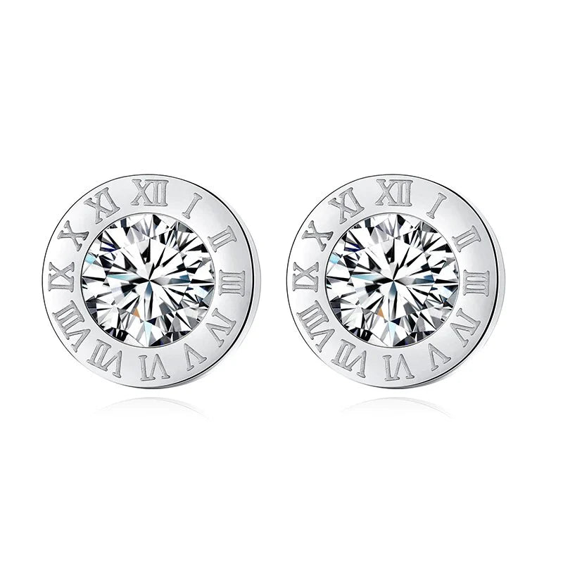 Unisex Silber Runde Kristall Zentrum Anti-Allergie Edelstahl Zahlen Ohrringe | Shop Nory