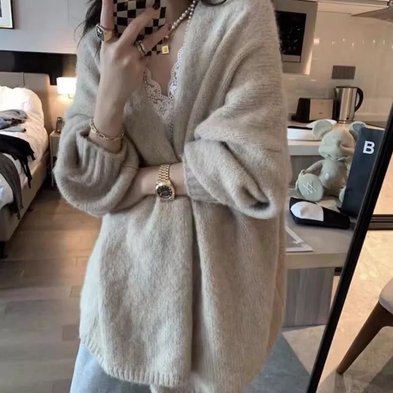 Cardigan Übergröße Strick Offene Front Weich und Bequem