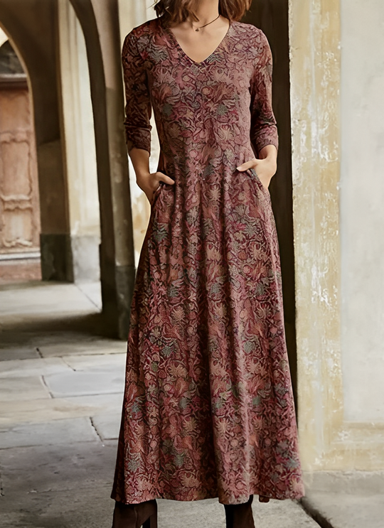Langes Kleid mit Retro-Muster