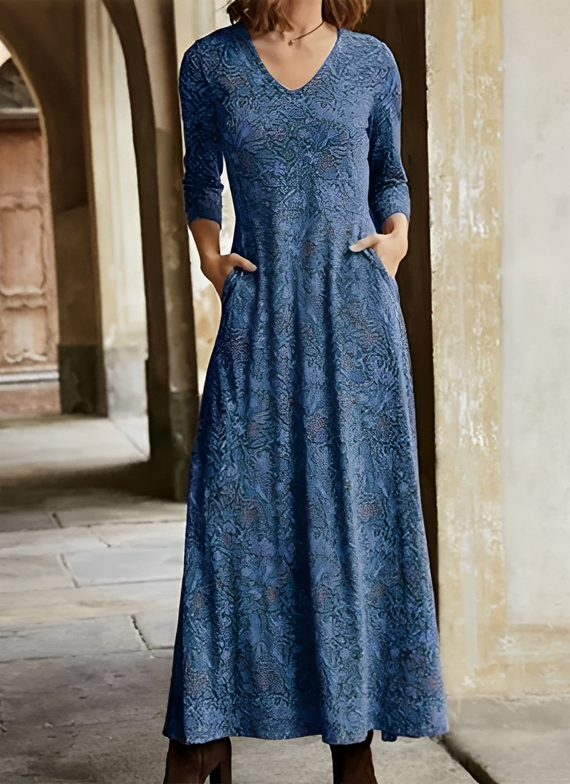Langes Kleid mit Retro-Muster