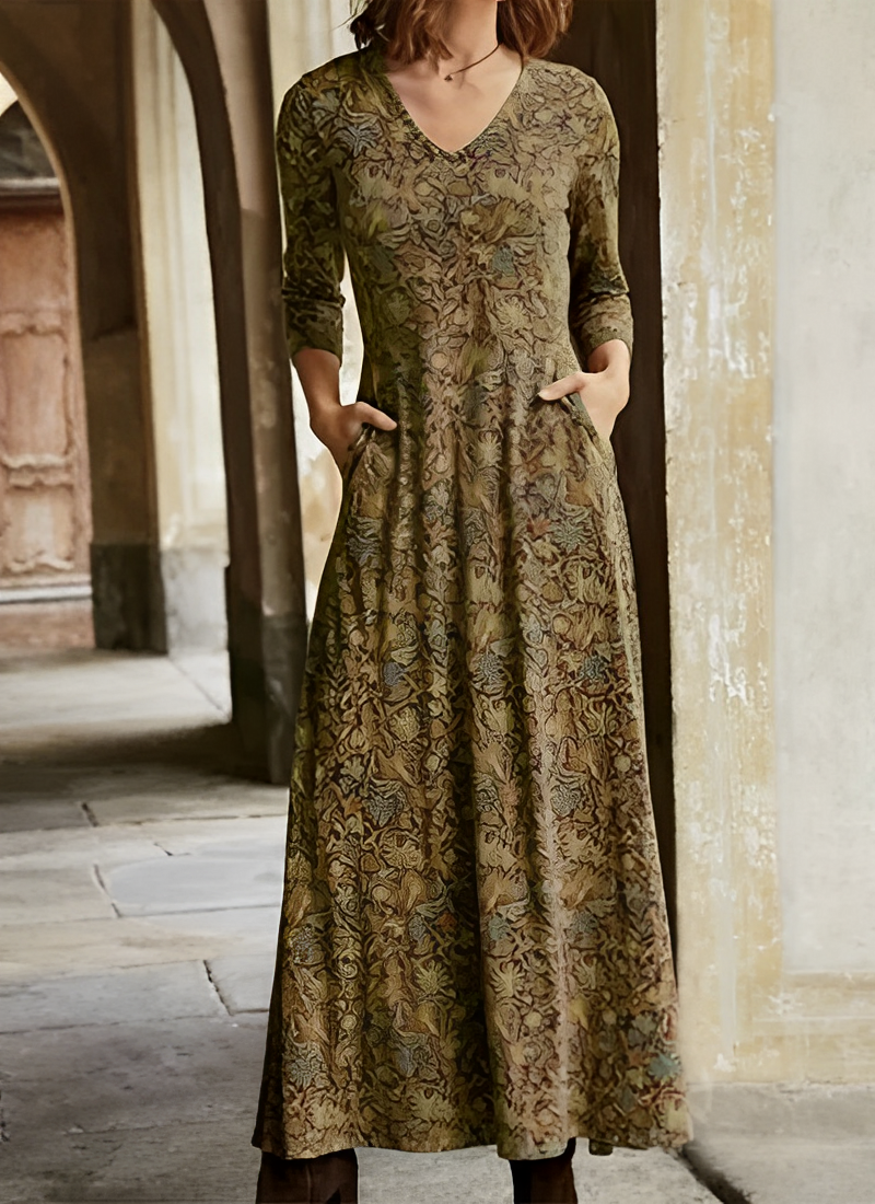 Langes Kleid mit Retro-Muster