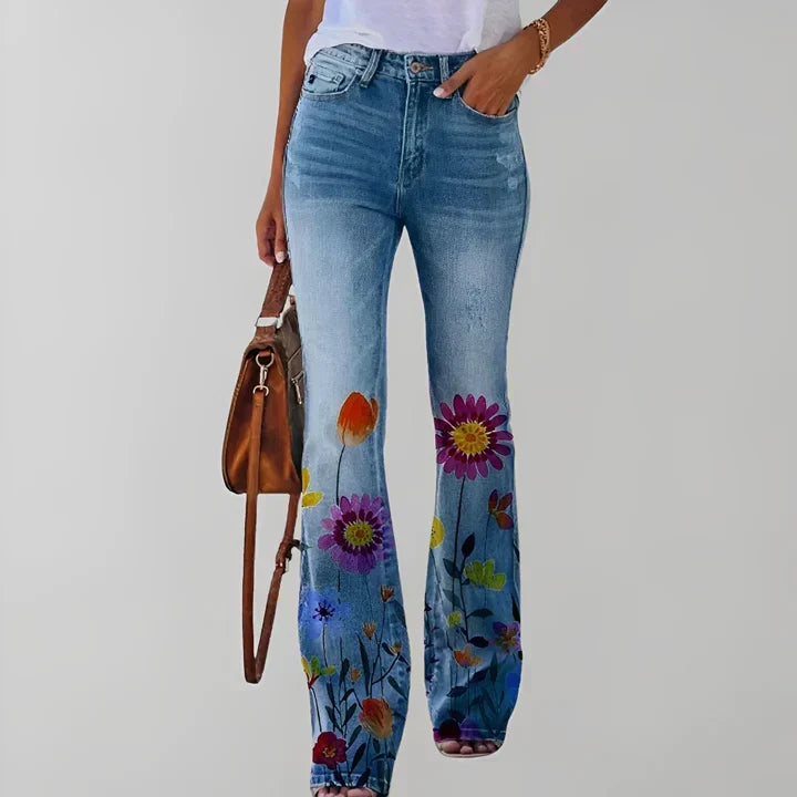 Gerade jeans mit blumendruck