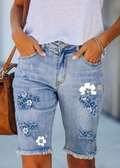 Bequeme Kurze Jeans Hose mit Stylischem Blumen Design