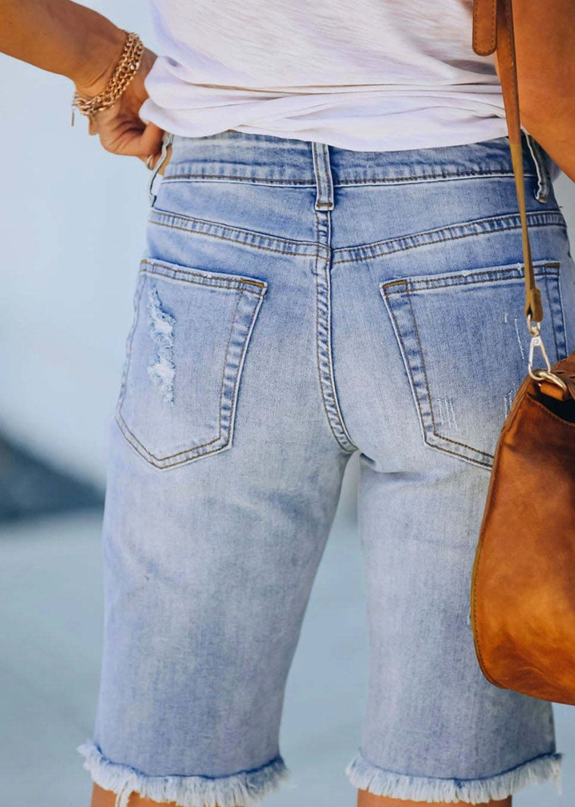 Bequeme Kurze Jeans Hose mit Stylischem Blumen Design