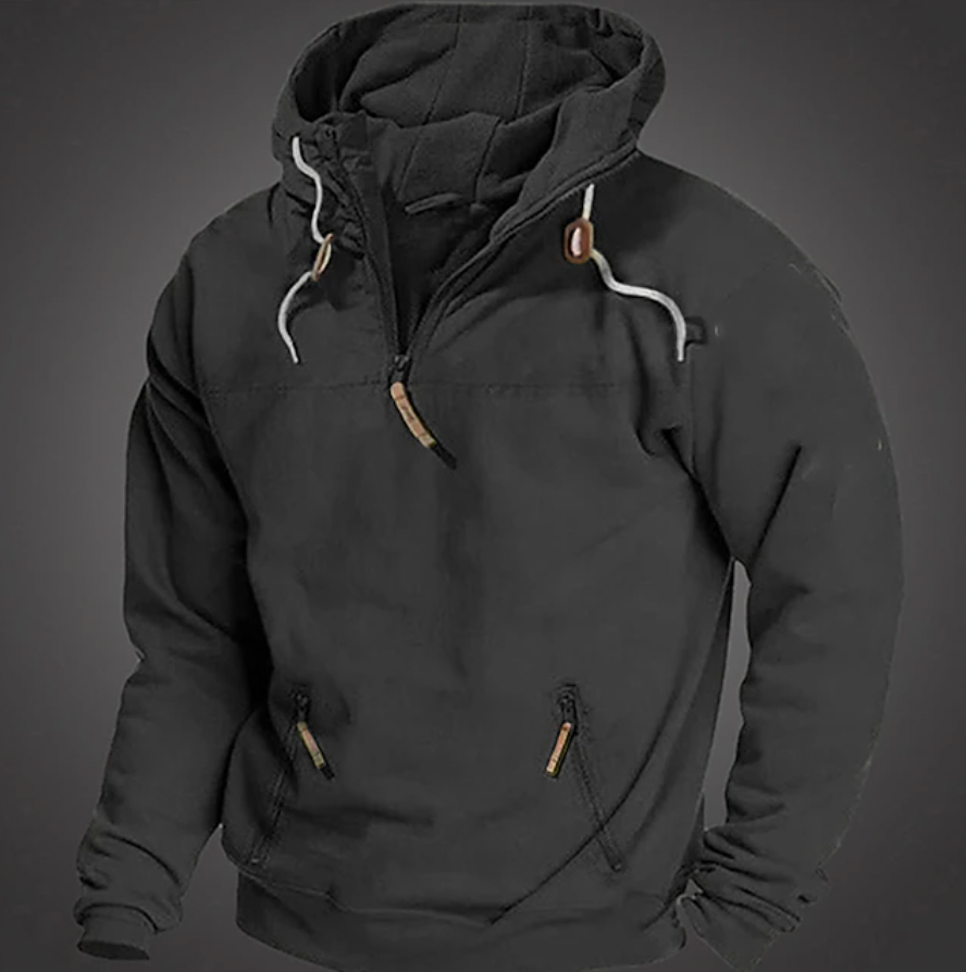 Herren Hoodie - Halbzipper vorne mit Kordelzugkapuze