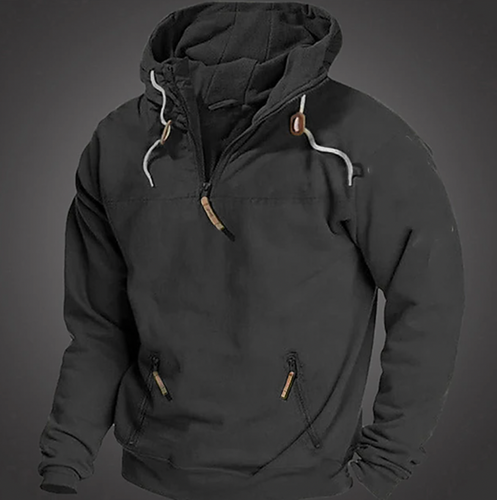 Herren Hoodie - Halbzipper vorne mit Kordelzugkapuze