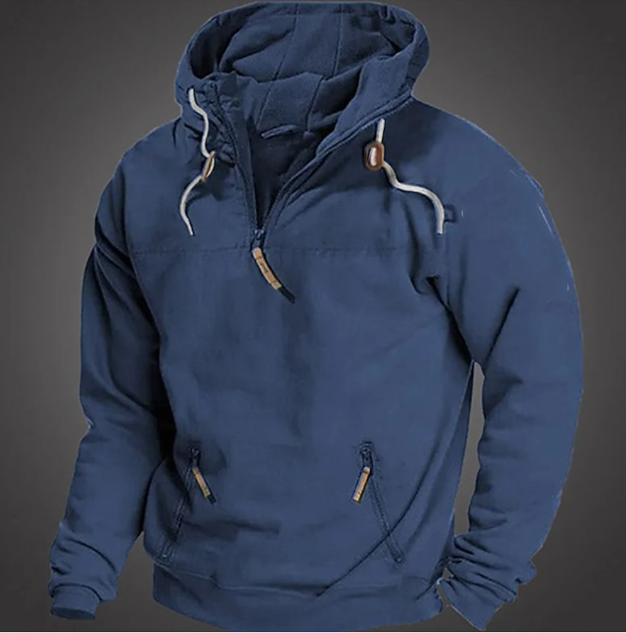 Herren Hoodie - Halbzipper vorne mit Kordelzugkapuze