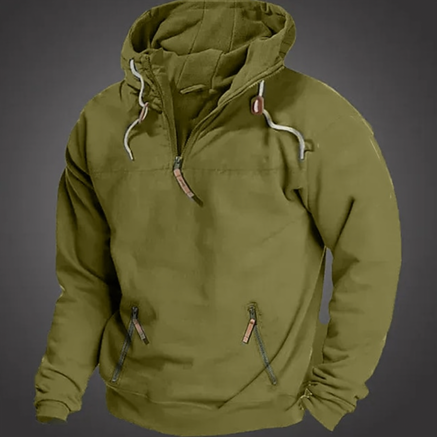 Herren Hoodie - Halbzipper vorne mit Kordelzugkapuze