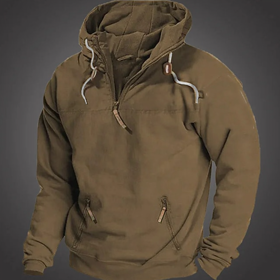 Herren Hoodie - Halbzipper vorne mit Kordelzugkapuze