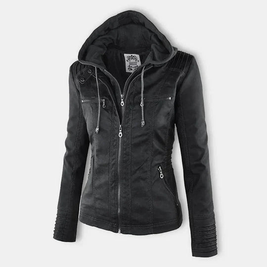 Elegantes Motorradjacke mit Kapuze Aus Hochwertigem Leder