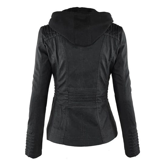 Elegantes Motorradjacke mit Kapuze Aus Hochwertigem Leder