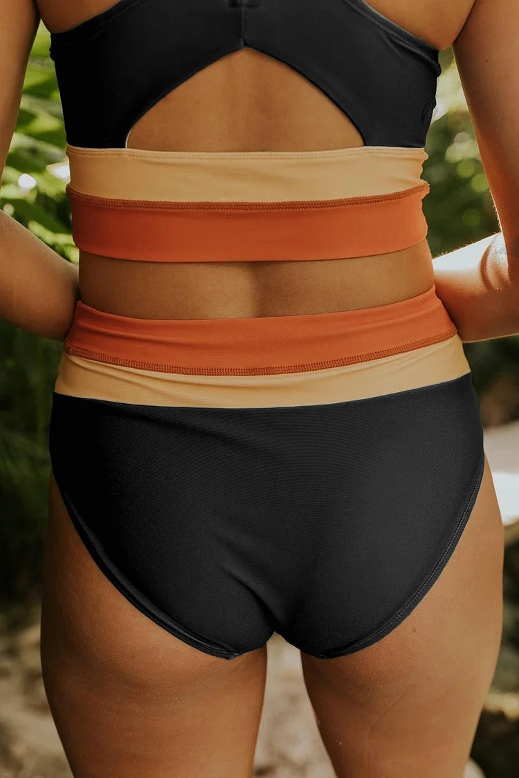 ShopNory | Schwarzes Colorblock Cut Back Bikini-Set