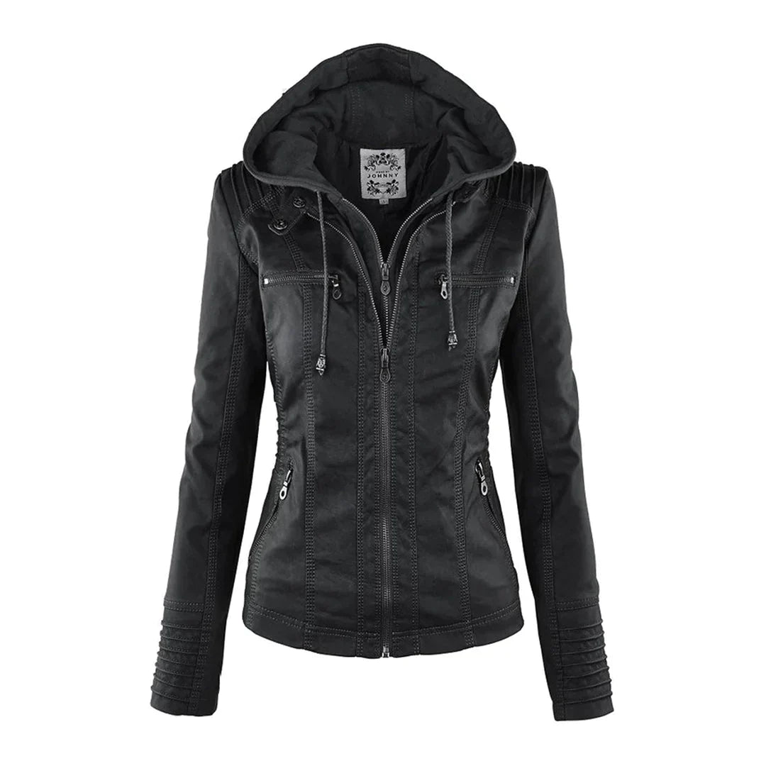 Elegantes Motorradjacke mit Kapuze Aus Hochwertigem Leder
