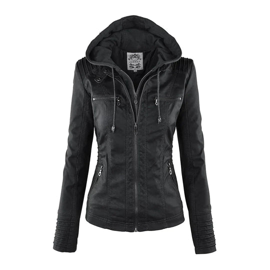 Elegantes Motorradjacke mit Kapuze Aus Hochwertigem Leder