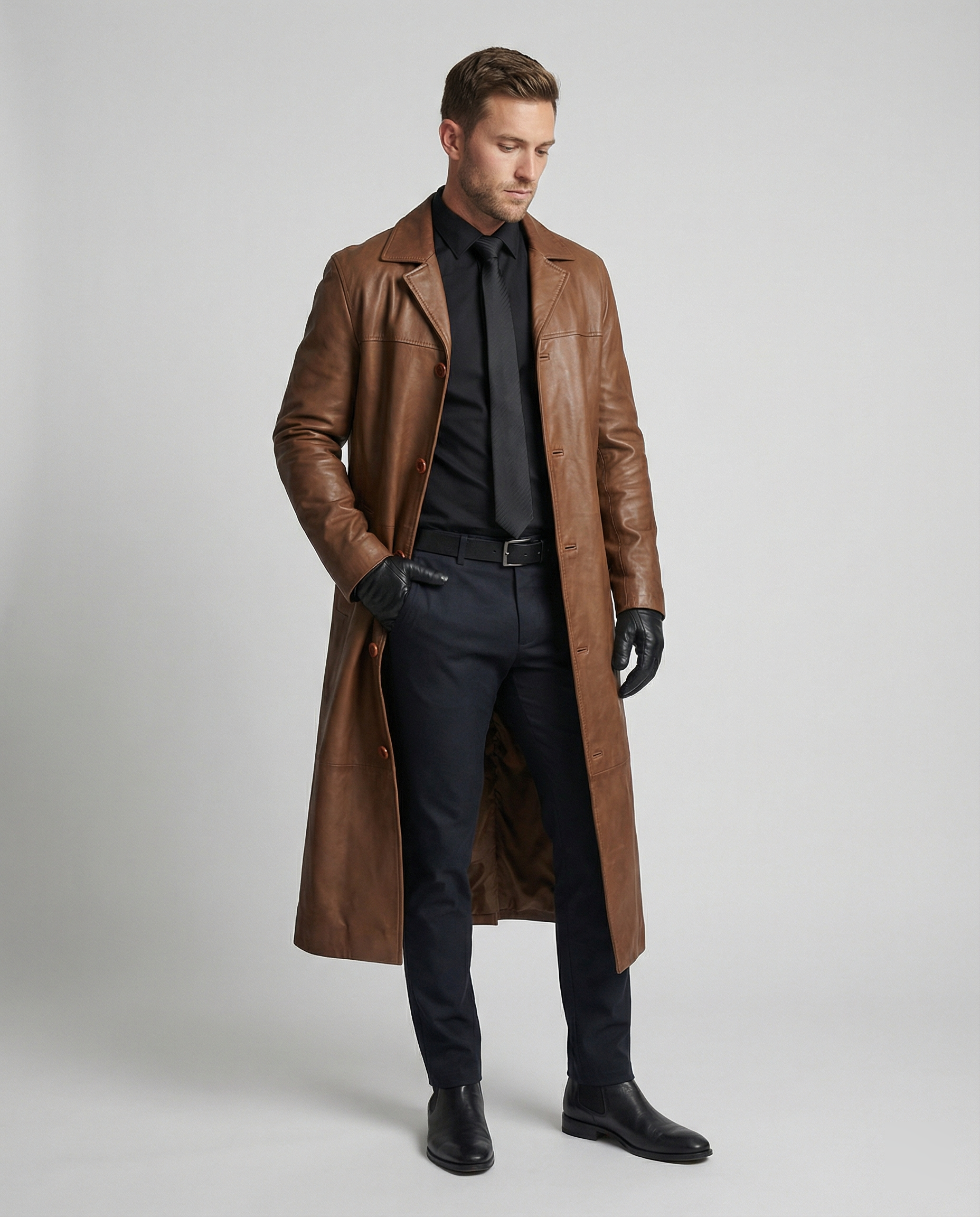 Herren Kunstleder Wintermantel mit Warmem Futter & Winddicht