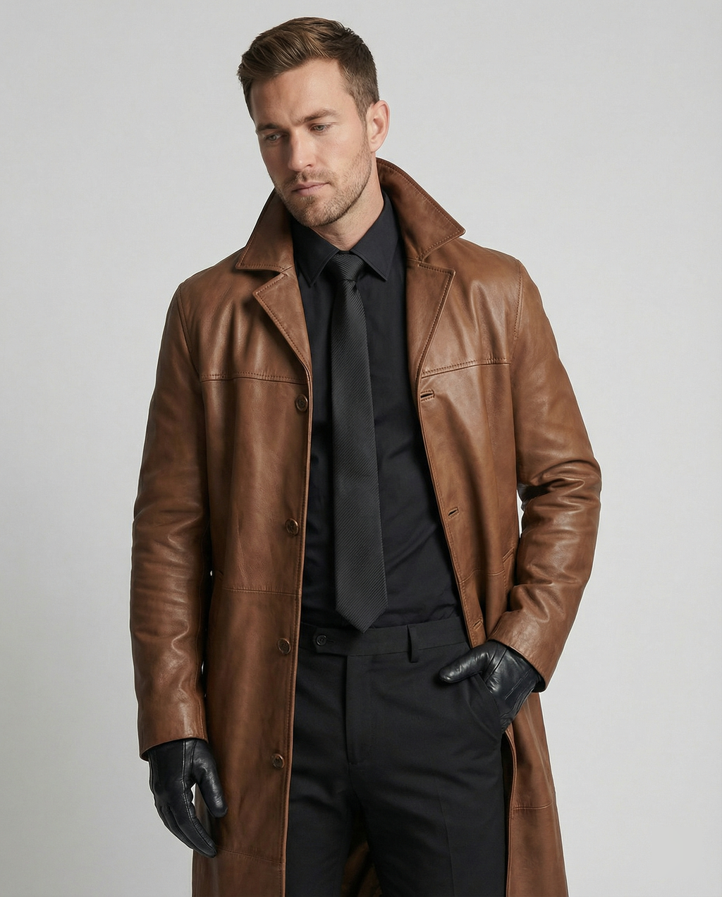 Herren Kunstleder Wintermantel mit Warmem Futter & Winddicht