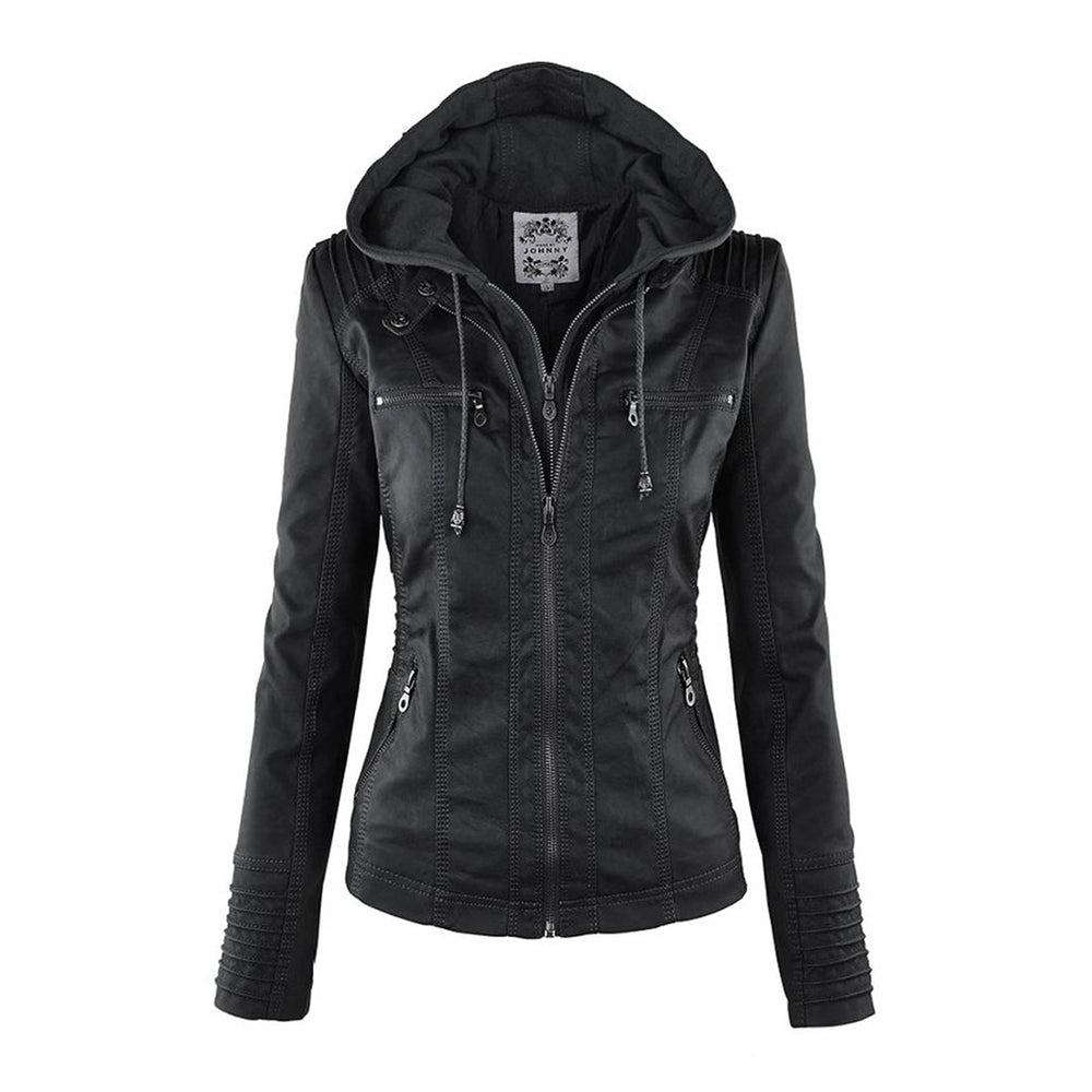 Wasserdichte Lederjacke mit Kapuze für Damen