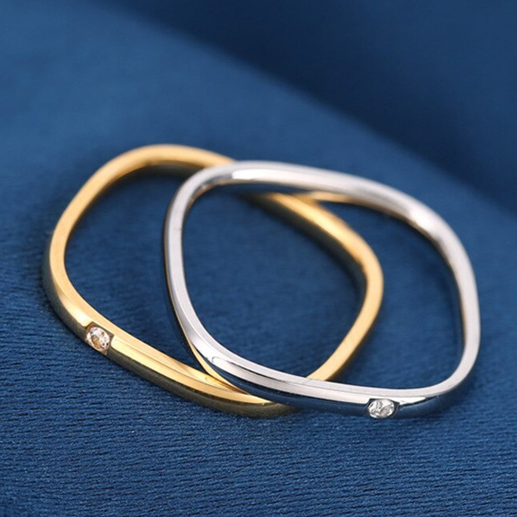 Edelstahl Zirkon Geometrische Dünne Quadratische Ring | Shop Nory