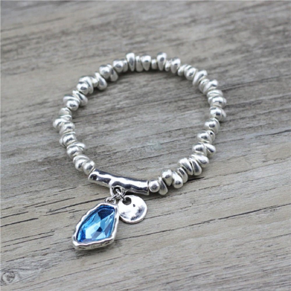 Silberne Kiesel Erweiterbare Kristall Charm Armbänder | Shop Nory