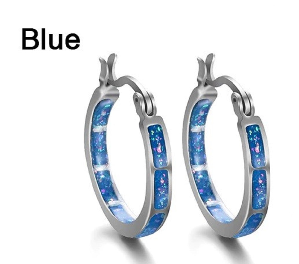 Damen Weiße Blaue Mehrfarbige Chakra Edelstahl Creolen | Shop Nory