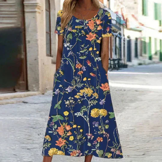 Blumiges Midi Elegante Sommerkleider Damen