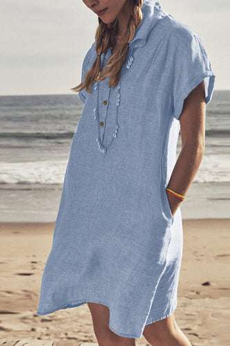 Knopfverschluss Baumwoll-Leinen Strandkleid