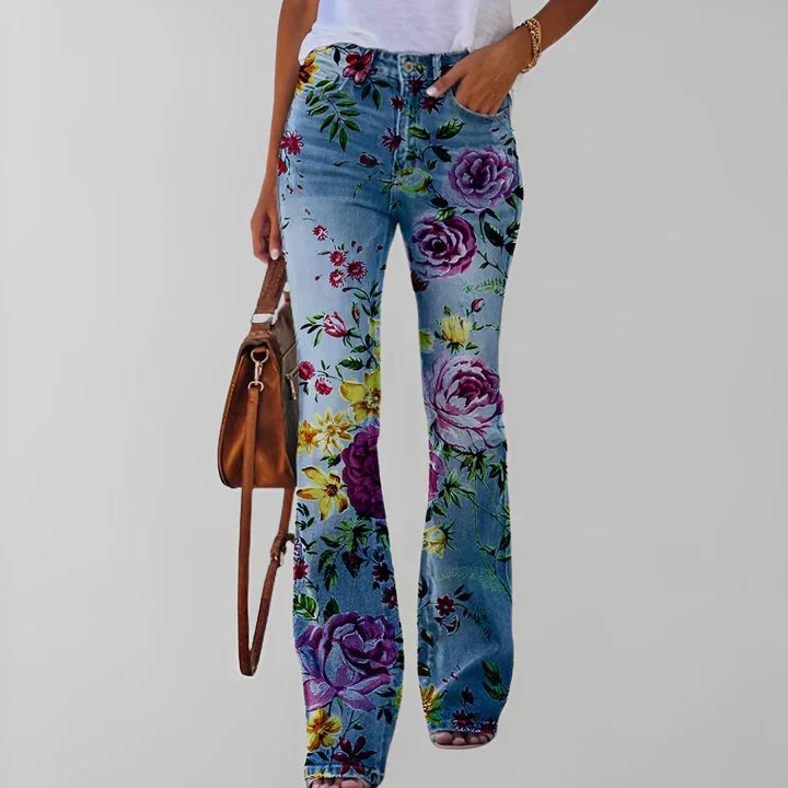 Gerade jeans mit blumendruck