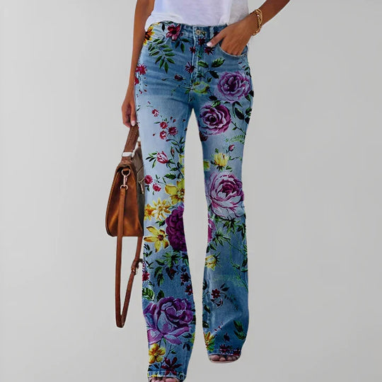 Gerade jeans mit blumendruck