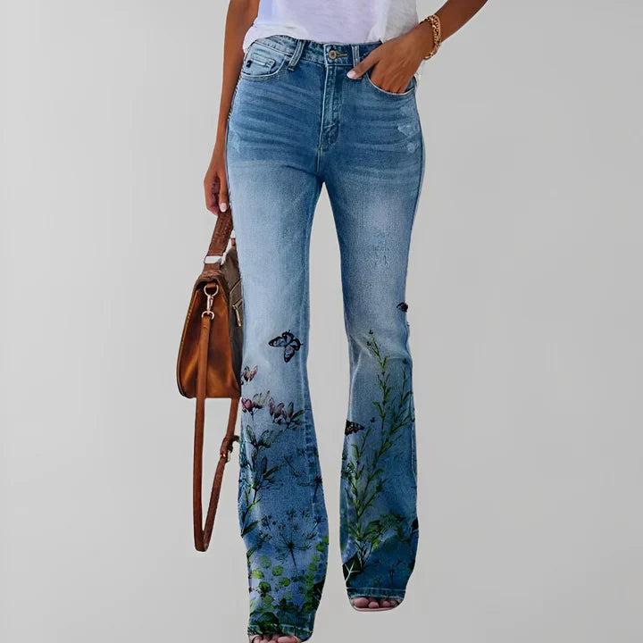 Gerade jeans mit blumendruck