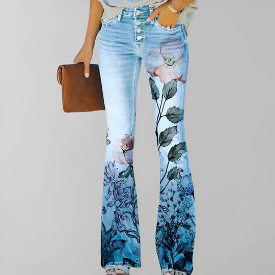 Gerade jeans mit blumendruck