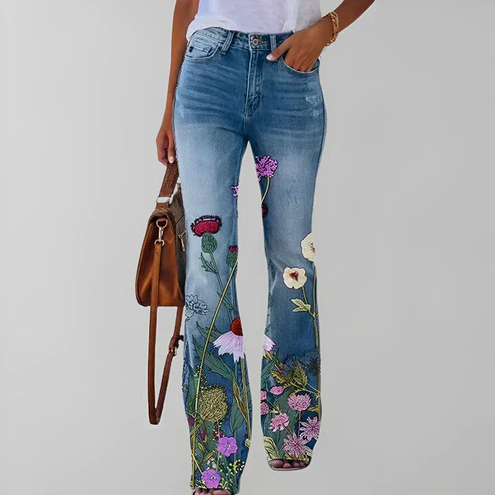 Gerade jeans mit blumendruck
