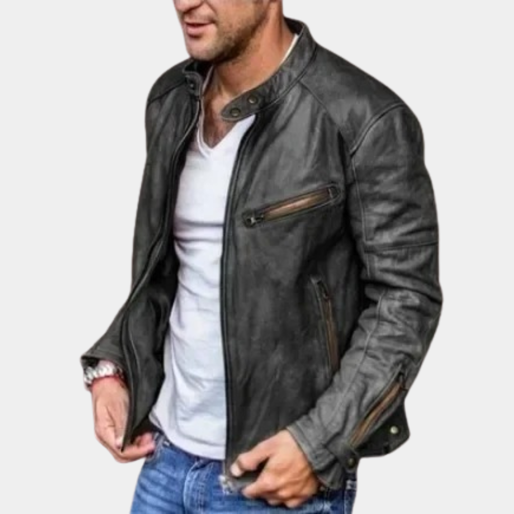 Shopnory | Klassische Wetterfeste Lederjacke für Männer
