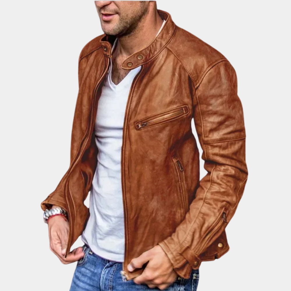 Shopnory | Klassische Wetterfeste Lederjacke für Männer
