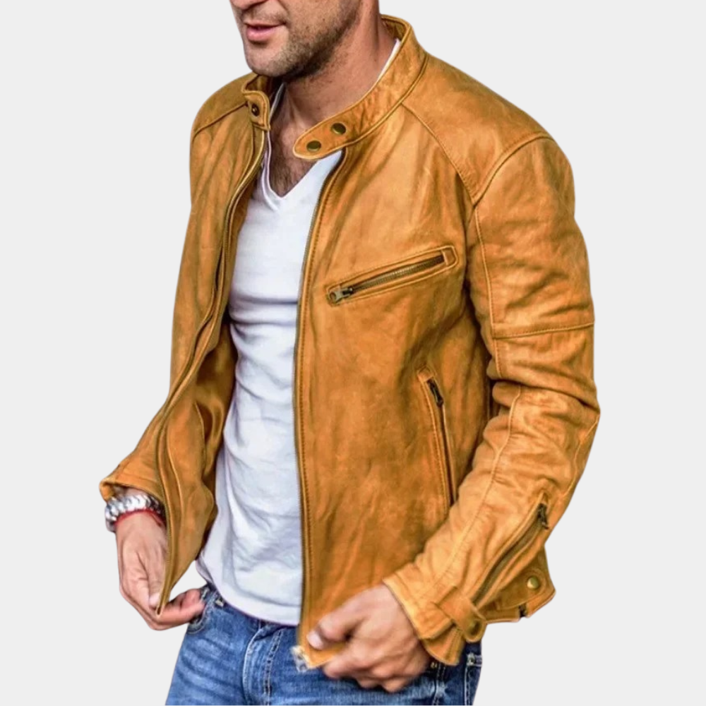 Shopnory | Klassische Wetterfeste Lederjacke für Männer