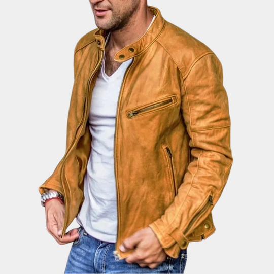 Shopnory | Klassische Wetterfeste Lederjacke für Männer