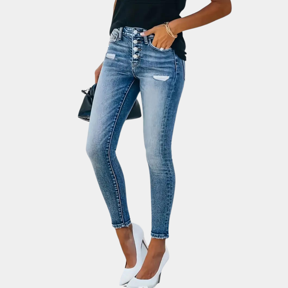 Trendige Skinny Damenjeans mit Modischen Knöpfen
