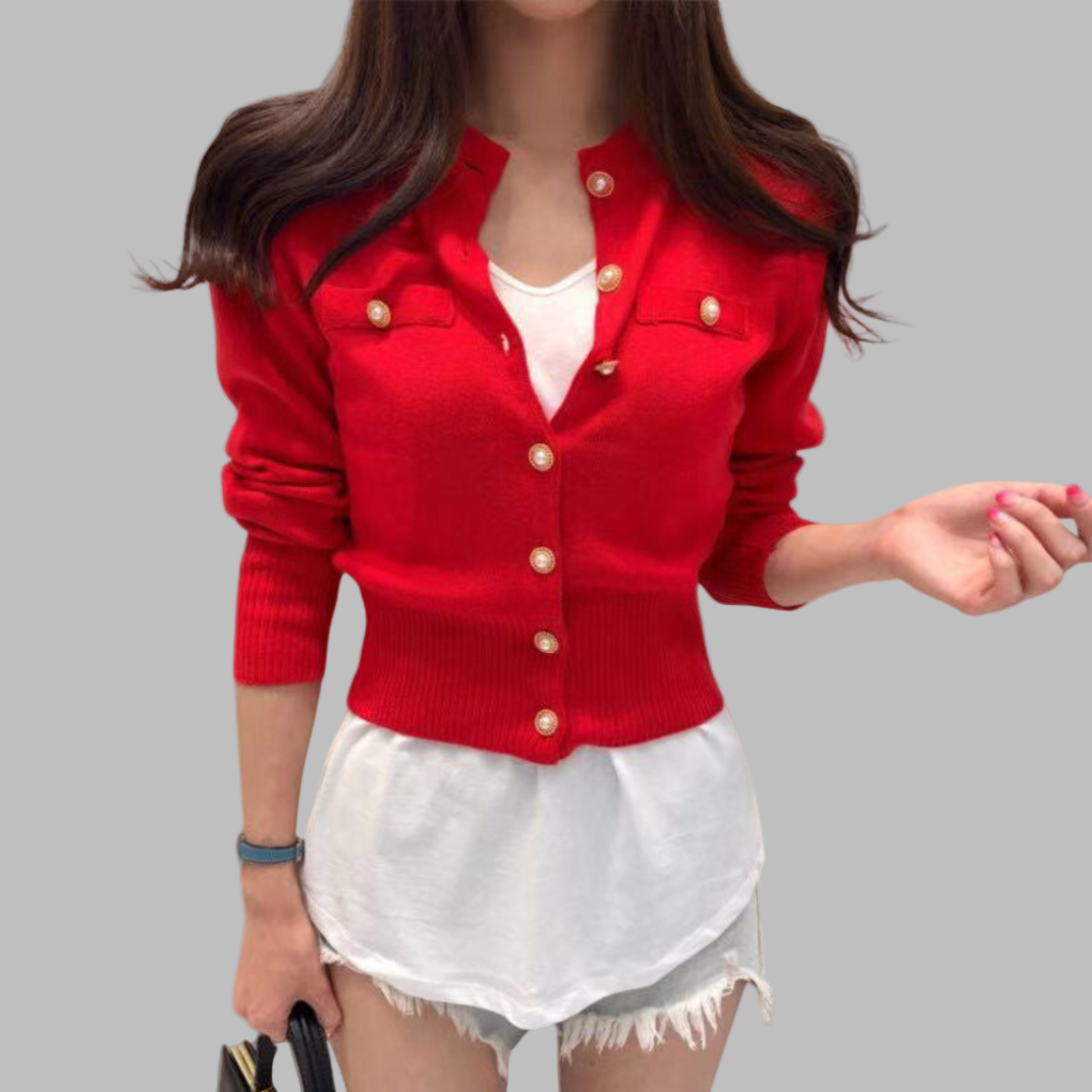 Cardigan - Damen Herbst Eleganter Knopfverschluss Strickcardigan
