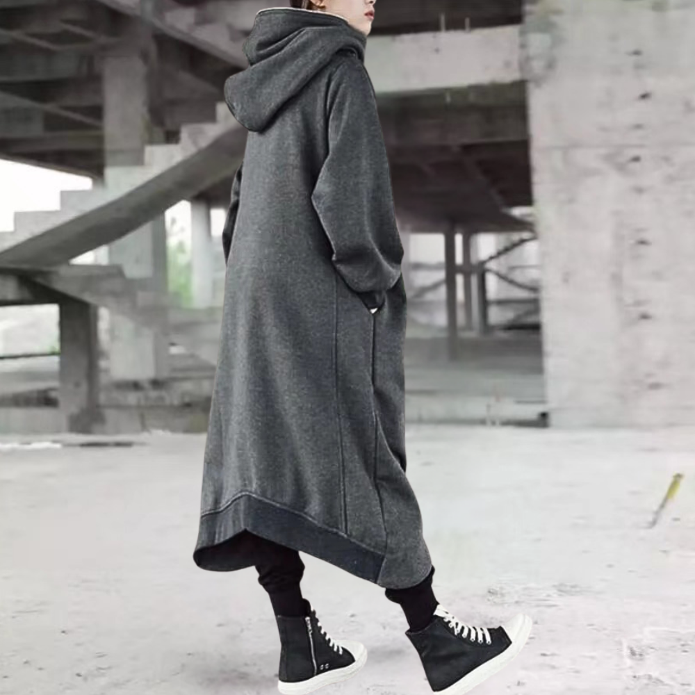 Lange Winterjacke mit Kapuze und Reißverschluss für Damen