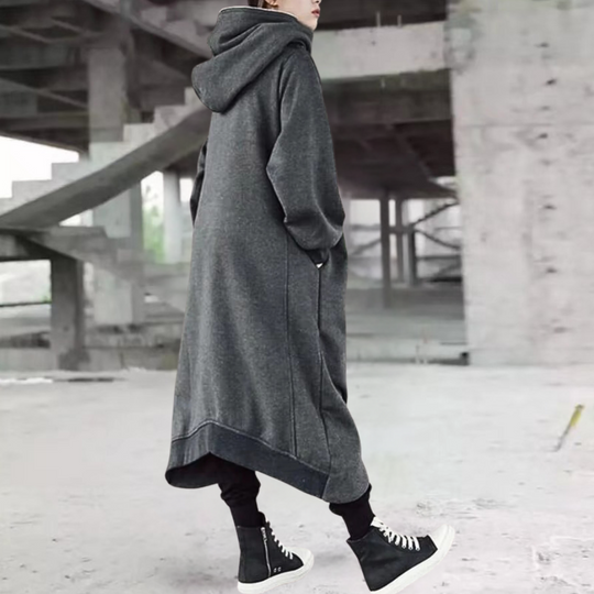 Lange Winterjacke mit Kapuze und Reißverschluss für Damen