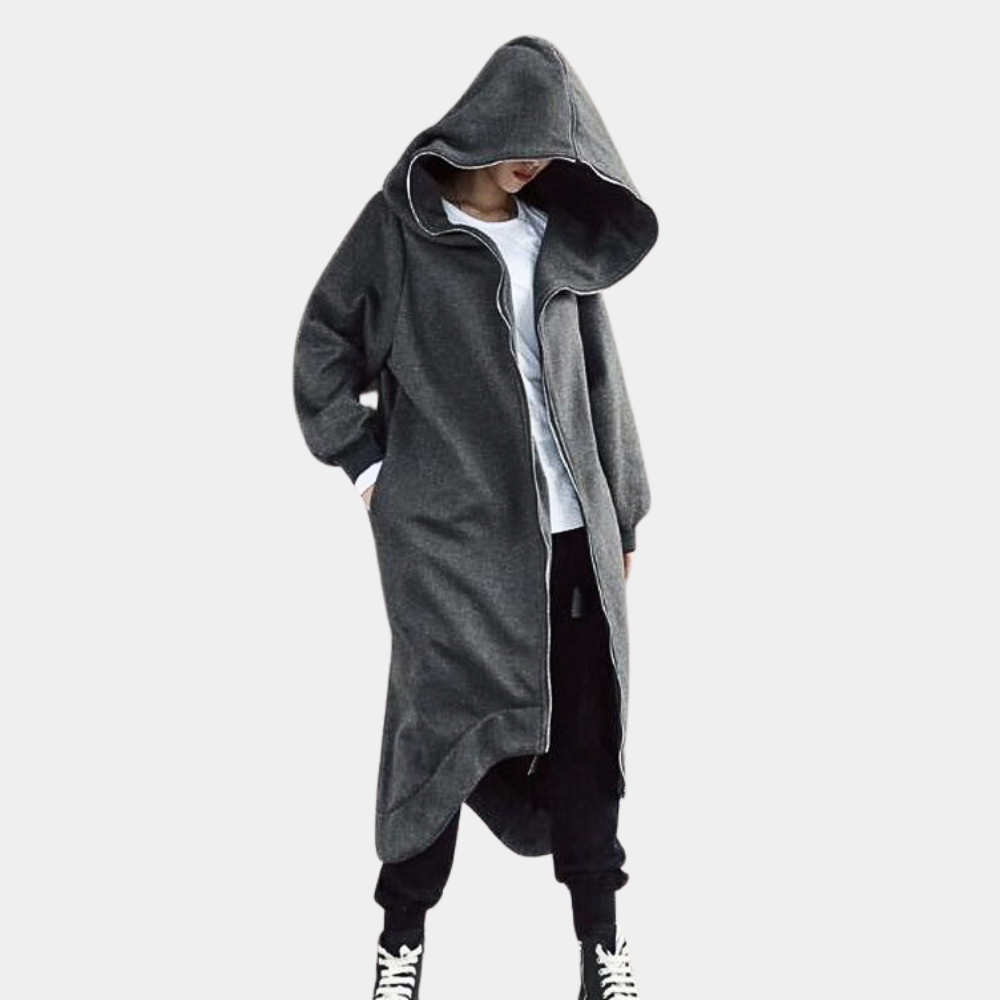 Lange Winterjacke mit Kapuze und Reißverschluss für Damen