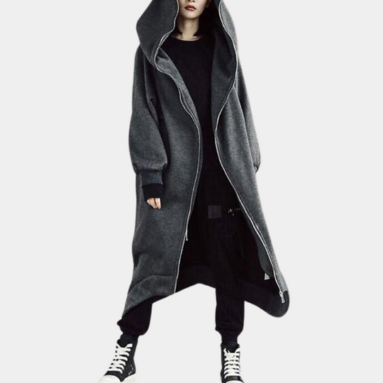 Lange Winterjacke mit Kapuze und Reißverschluss für Damen