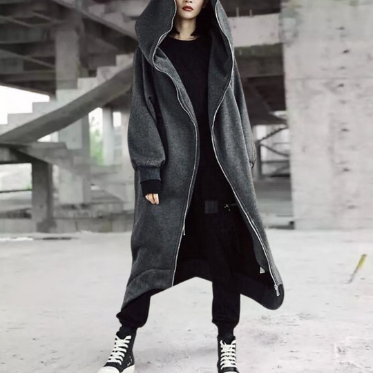 Lange Winterjacke mit Kapuze und Reißverschluss für Damen