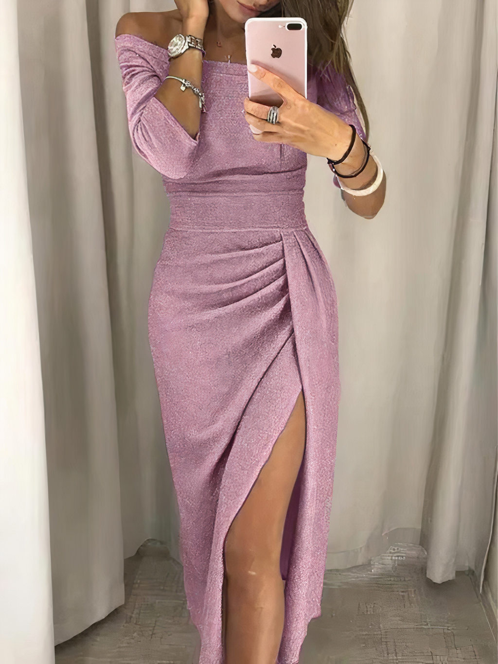 Off-Shoulder Glitzerkleid