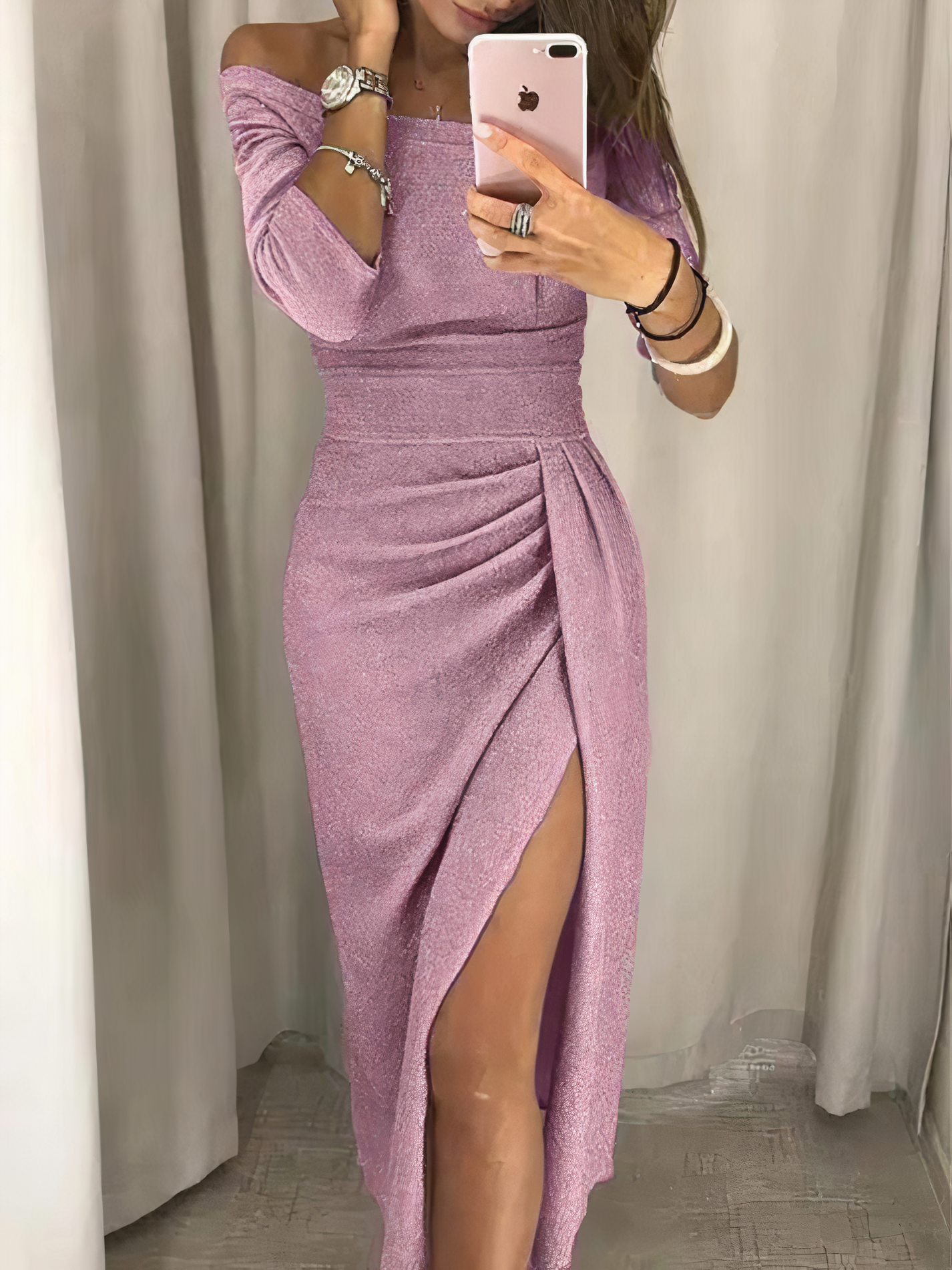 Off-Shoulder Glitzerkleid